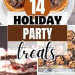 Collection of homemade Christmas treats including chocolate peppermint bark, decorated sugar cookies, holiday fudge, and butter tarts.