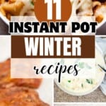 Collection of cozy winter Instant Pot dishes including tender ribs, creamy soups, and hearty stews, showcasing various comfort food favorites made in a pressure cooker.