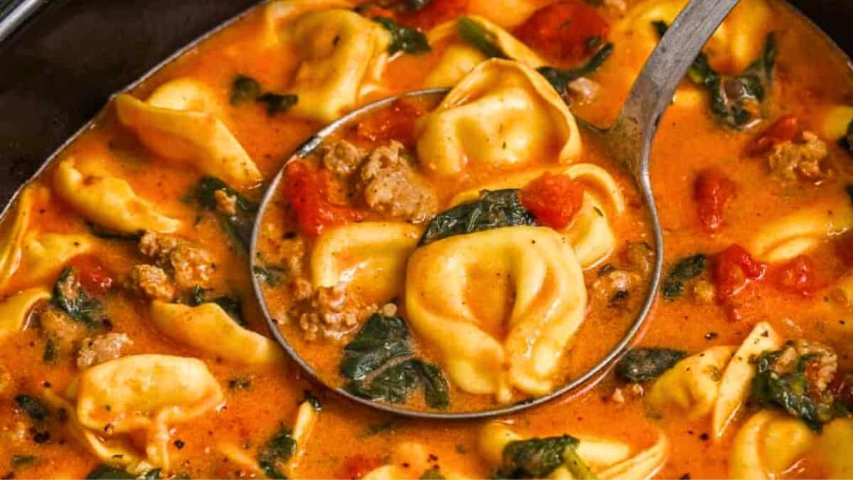 Creamy tortellini soup enriched with melty Boursin.