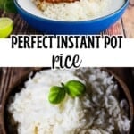 Bowl of perfectly cooked Instant Pot rice with steam rising, garnished with herbs.
