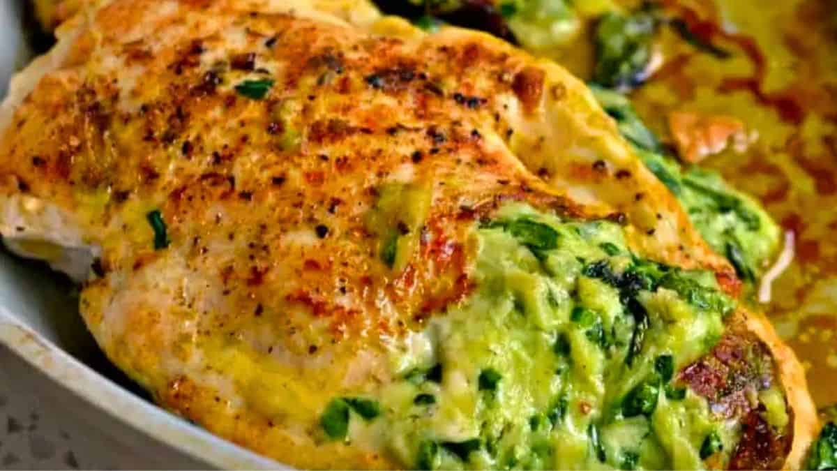 Juicy chicken breasts stuffed with Boursin and spinach.