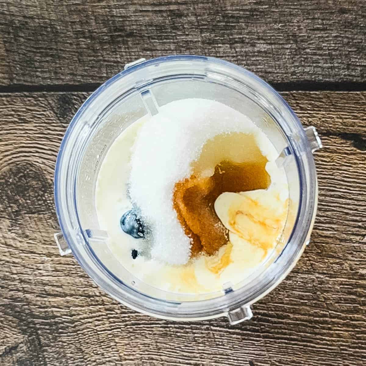 Ice cream ingredients in a blender before blending.