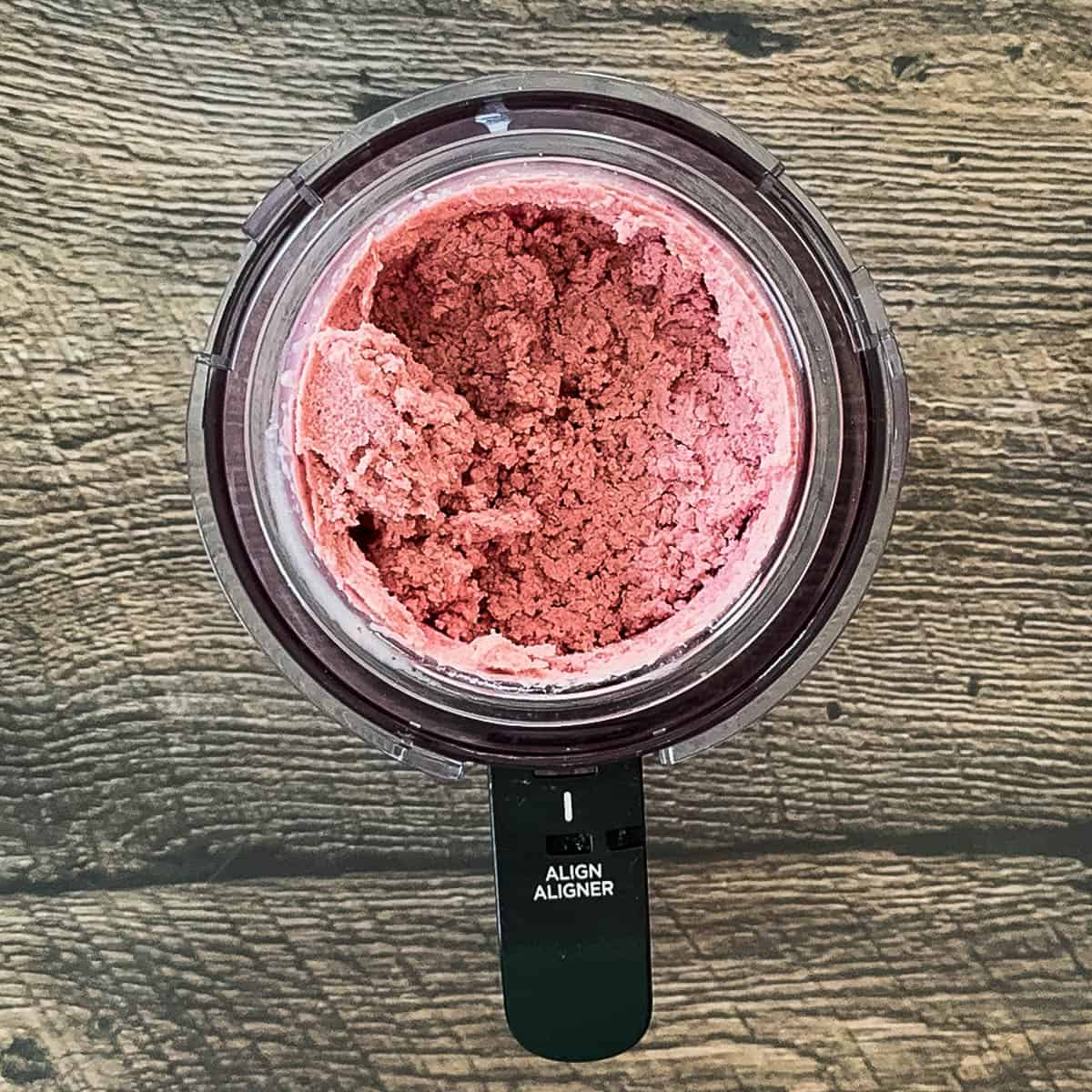 The cherry ice cream appearing crumbly after the first spin.