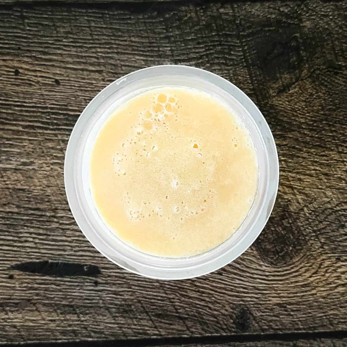 The ice cream base ready to be covered and placed in the freezer.