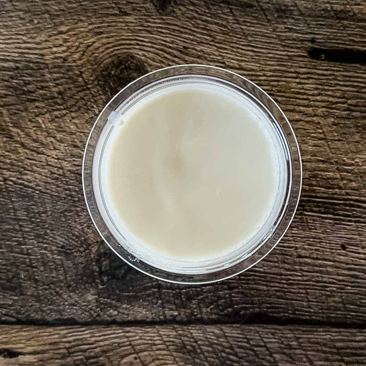 The ingredients whisked together in the pint jar.