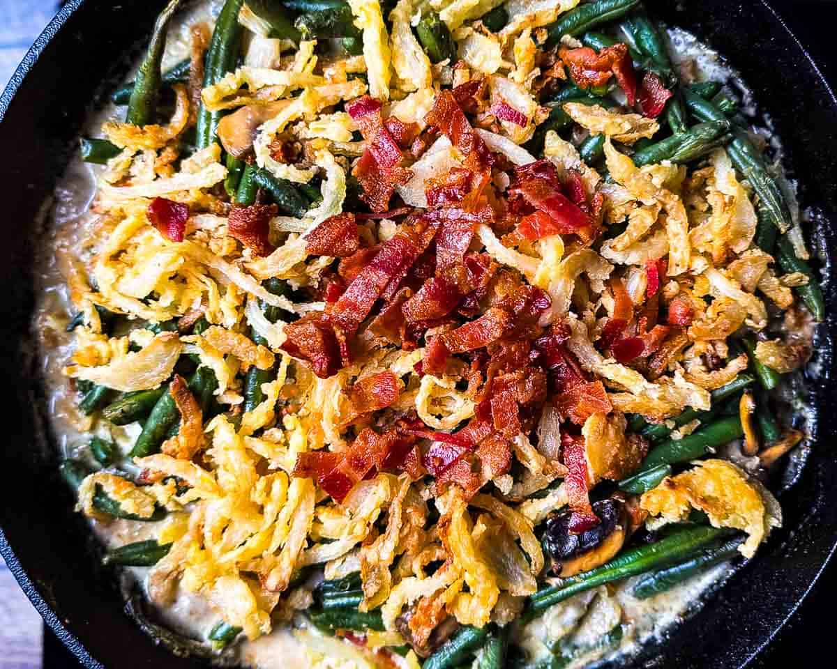 The creamy casserole resting for a few minutes before serving.