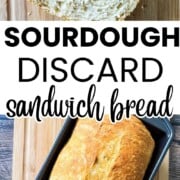 Slices of soft no-knead sourdough discard sandwich bread showing a tender, fluffy crumb and golden crust on a wooden cutting board.