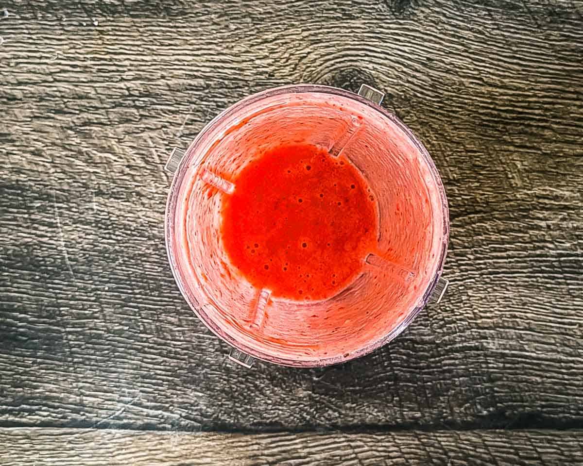 Fresh strawberry puree blended until mostly smooth.