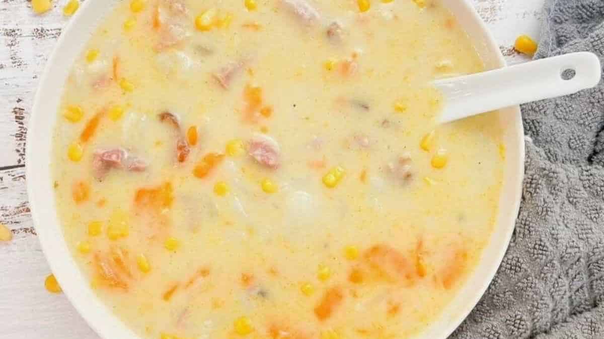 A bowl of thick and hearty potato soup ready to be served.