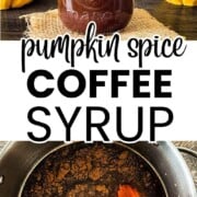 Glass jar of homemade pumpkin spice coffee syrup.